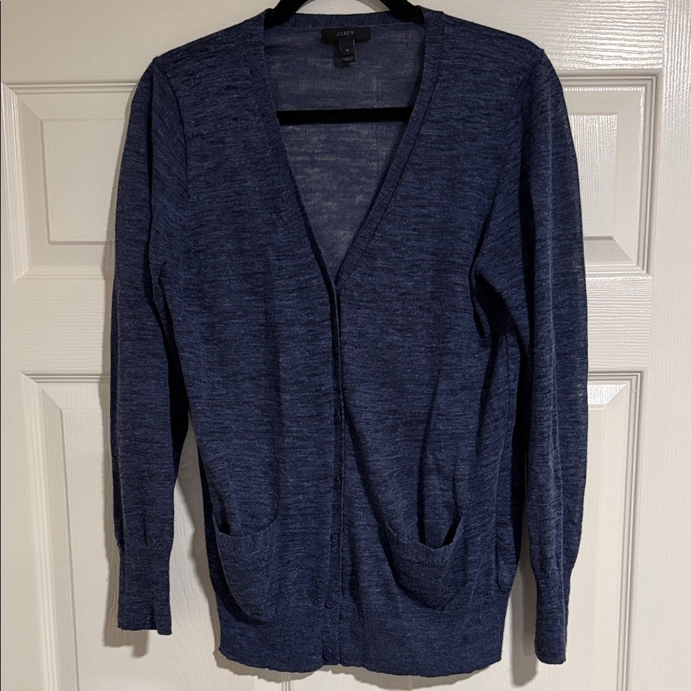 J. Crew Women's Heathered Navy V-Neck Cardigan